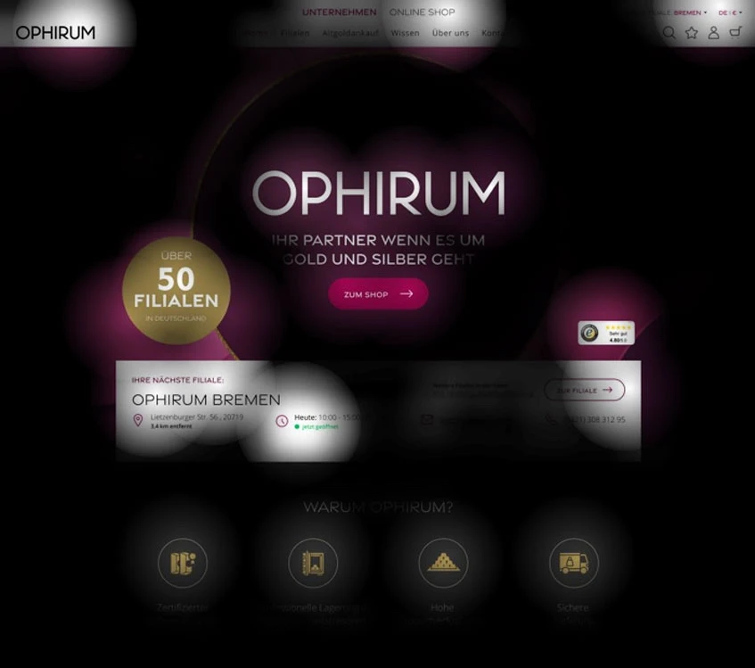 Opacity Map Beispiel mit erhellten Gazeplots anhand einer Finanz-Webseite